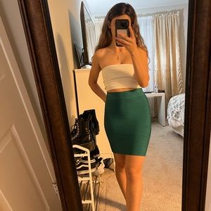 Turquoise blue bandage skirt with silver zipper